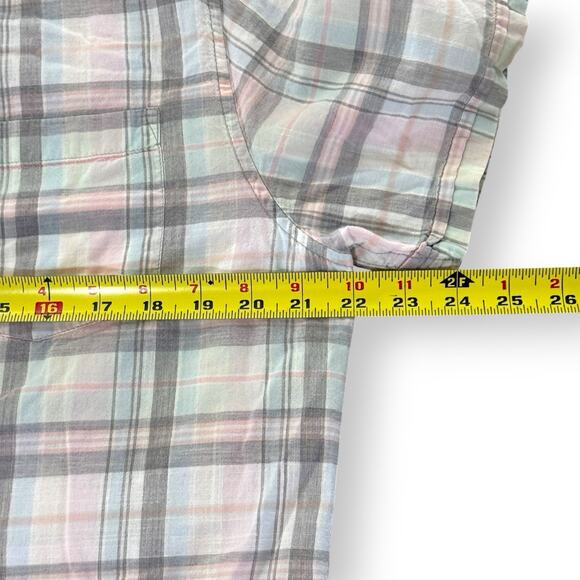 DENIM & FLOWERS Men’s Slim Fit Shirt Plaid Button Up Short Sleeve Size Large - Picture 6 of 7